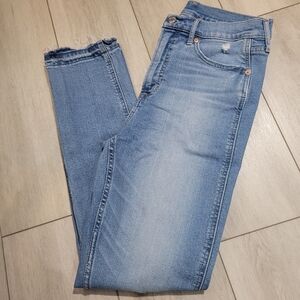 GAP Women's Vintage Slim High Rise Distressed Denim Jeans 29 Light Blue Stretch